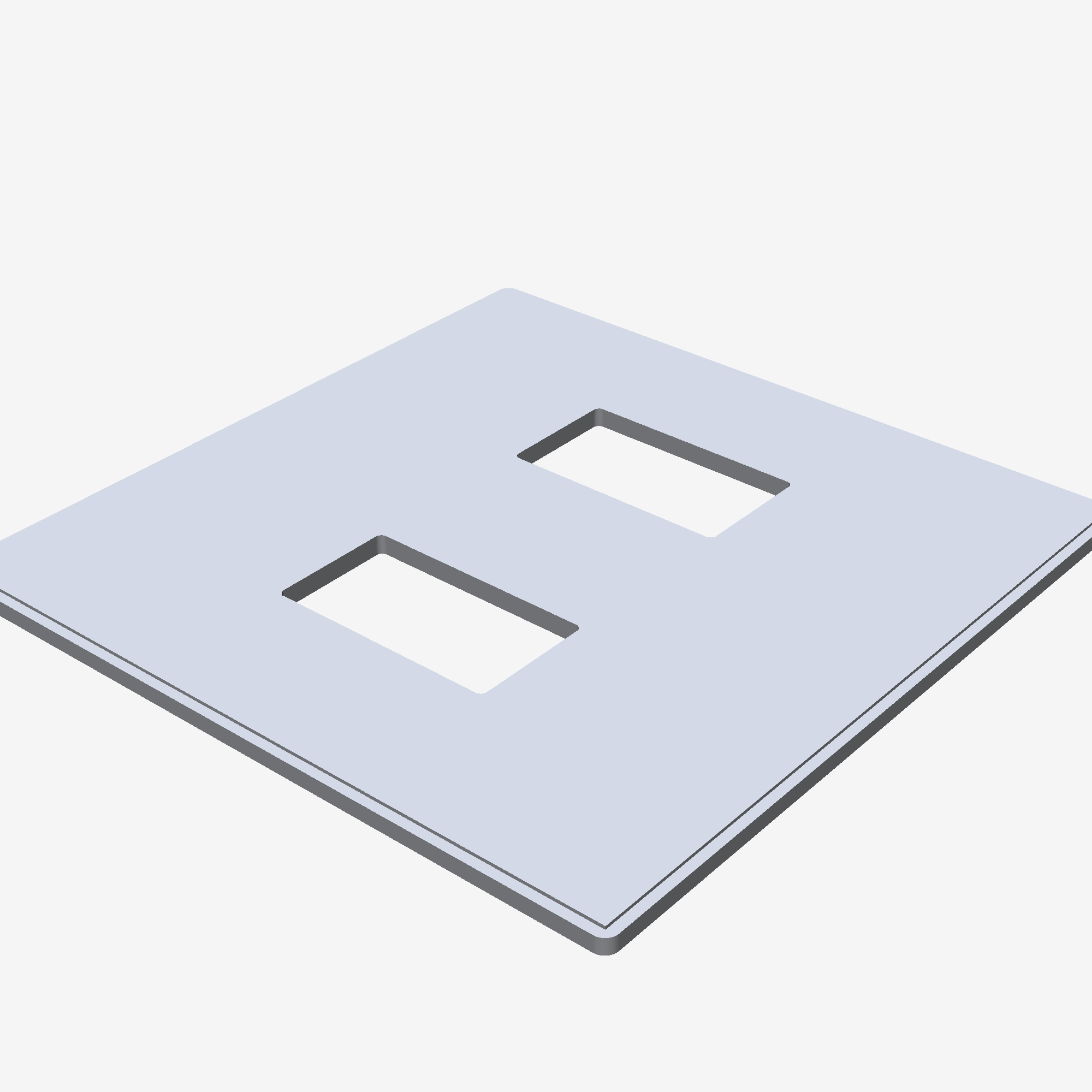 Minimalist Double-Gang Light Switch Cover Plate — ANSI Standard, No Supports, Parametric