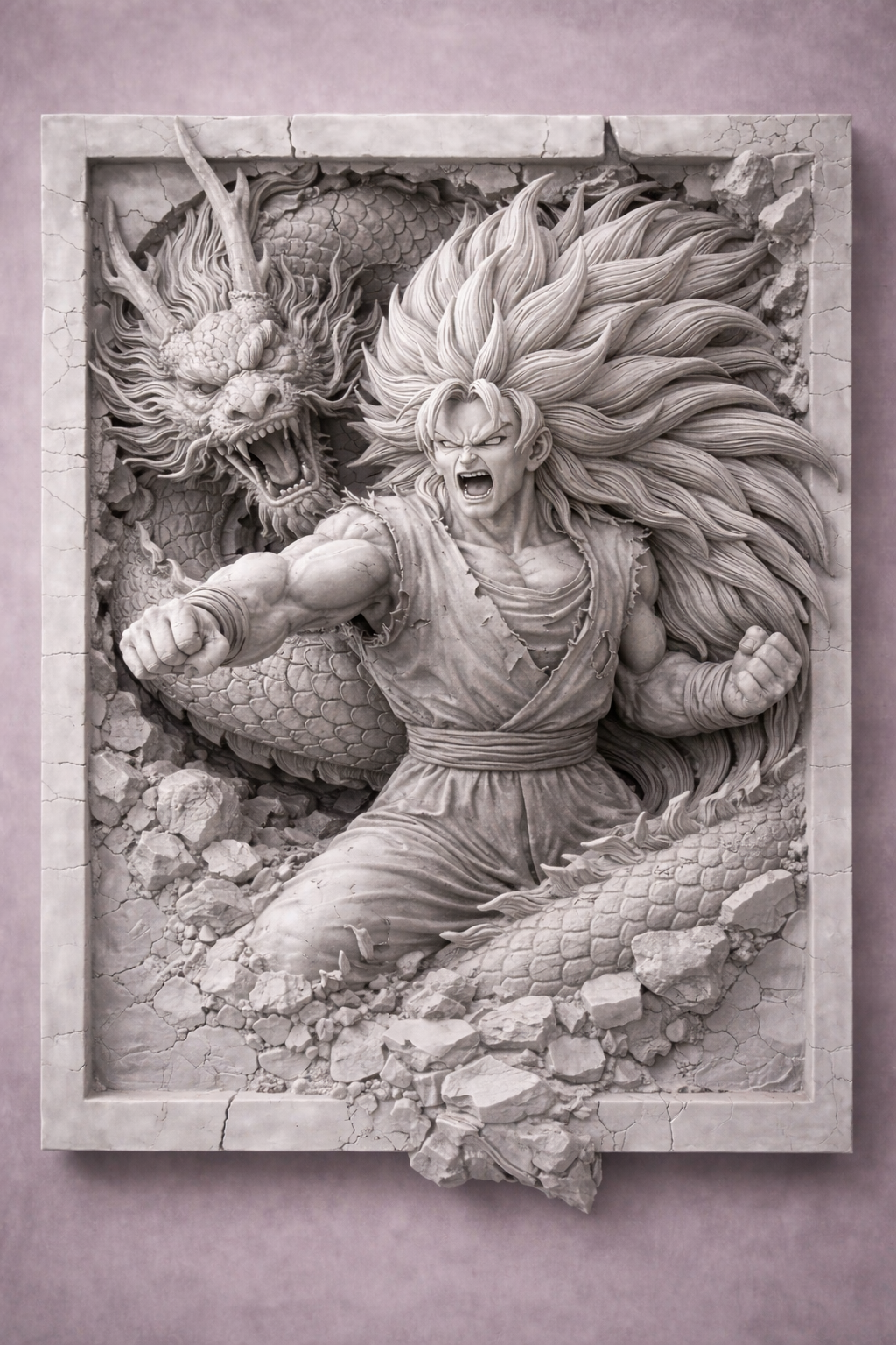 SSJ3 Dragon Warrior Bas-Relief Wall Sculpture