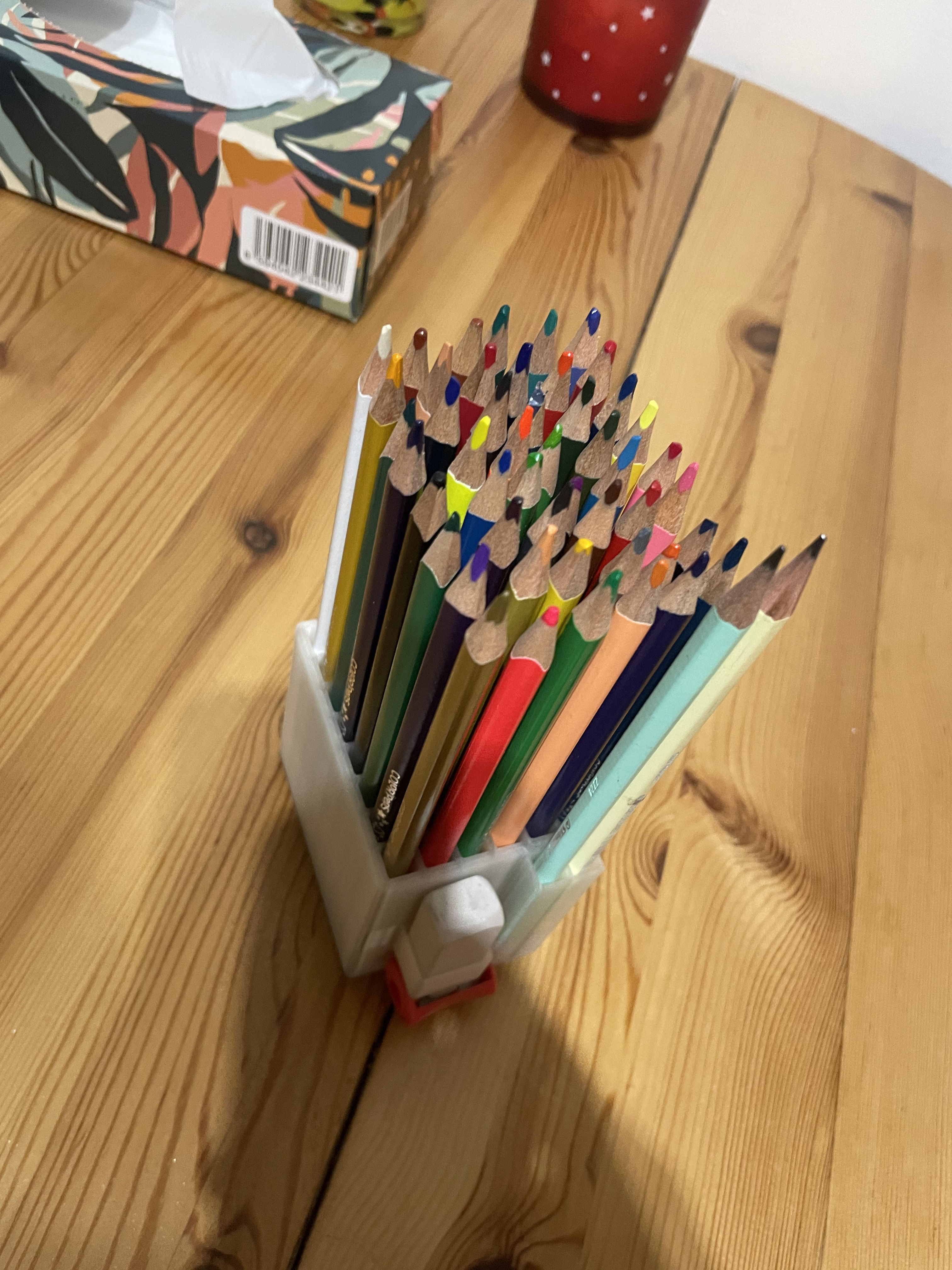 colored pencil stand (48+2 pencils) with pencil eraser slot and pencil sharpener magnetic holder #freecad