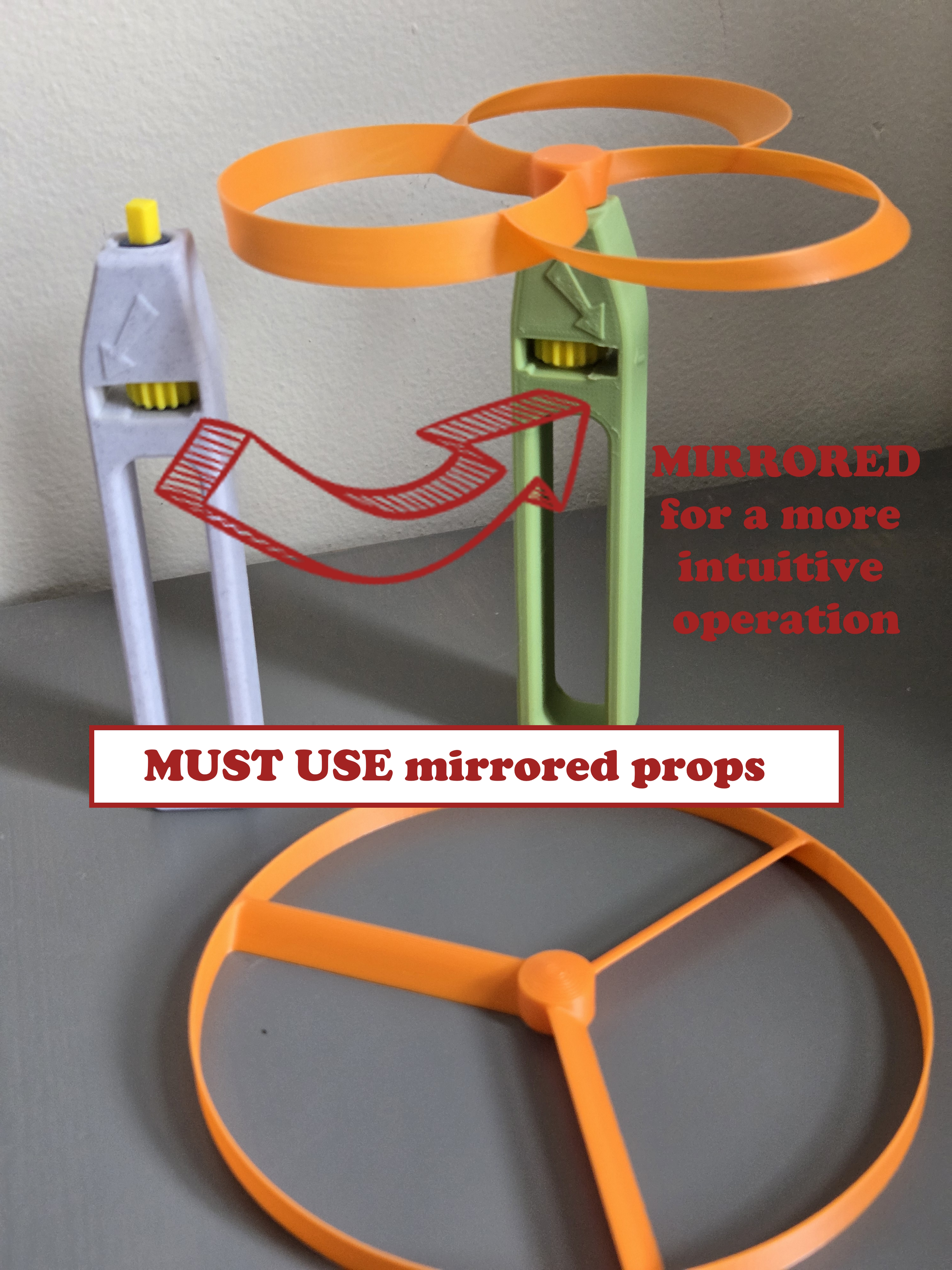 Flying Propeller - Pull Rotor Copter and Props Mirrored Original Handle and Props for more natural operation