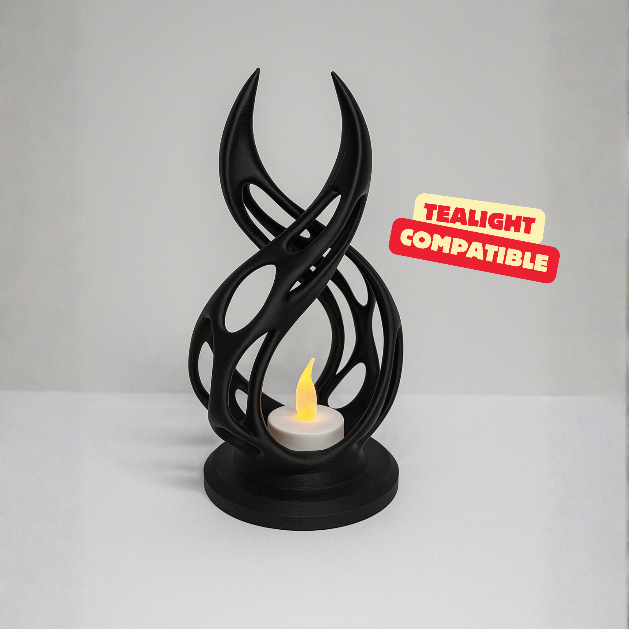 ABSTRACT FLAME TEALIGHT (VORONOI) / ABSTRACT FIRE SCULPTURE / HOMEDECOR / GOTHIC — miniatura 3