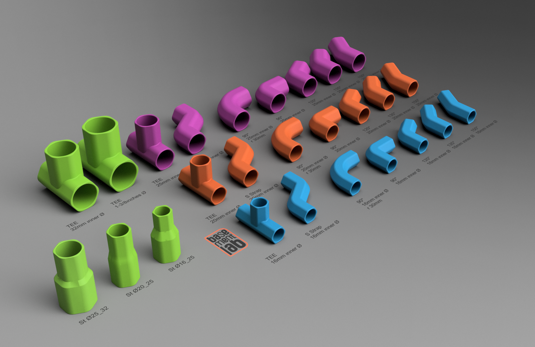 Pipe fittings Elbow Ø16mm / Ø20mm / Ø25mm Hexagonal Shape - Gomiti di raccordo tubi forma esagonale
