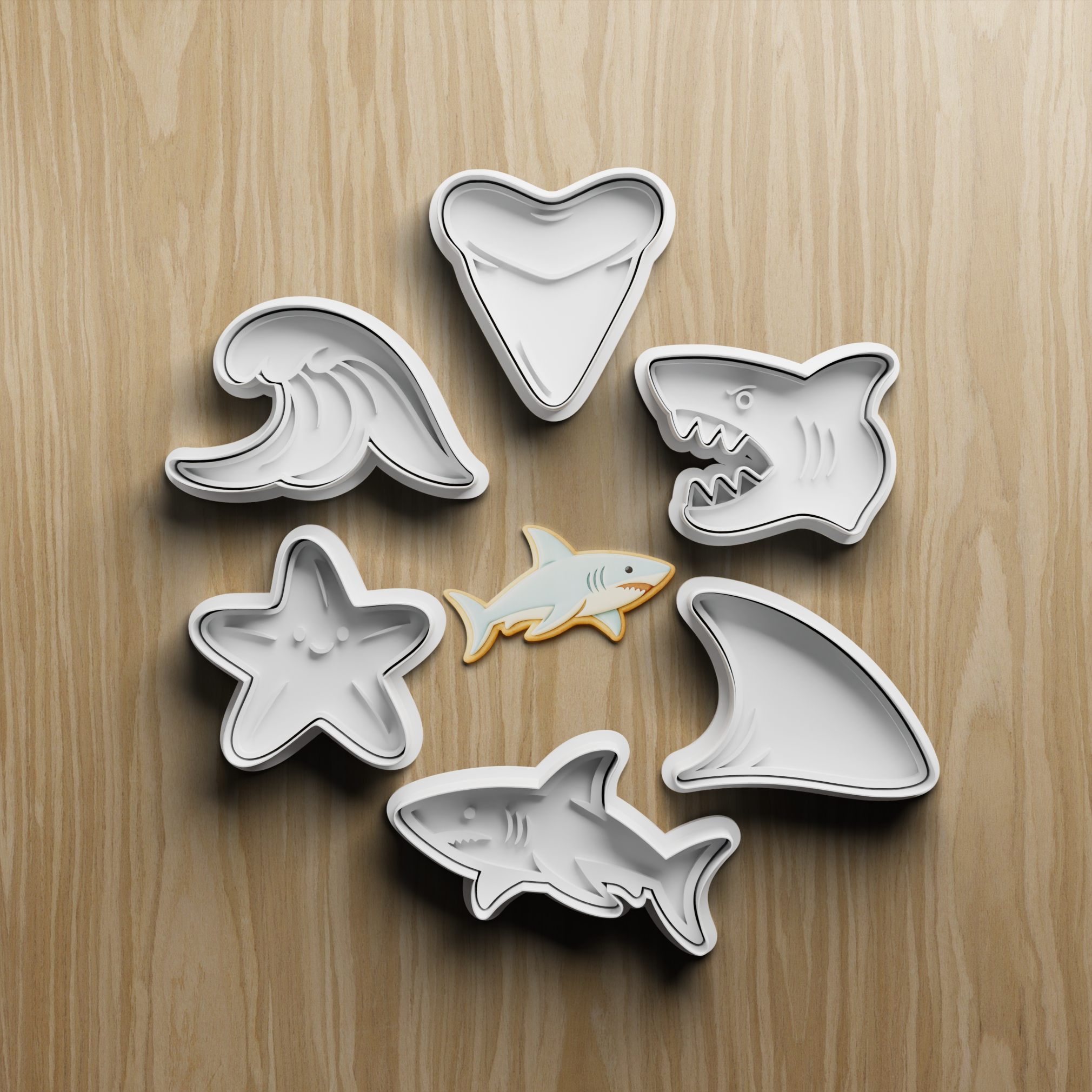 6 Shark Cookie Cutter STL Set, Ocean Shapes, Wave, Starfish, Fin