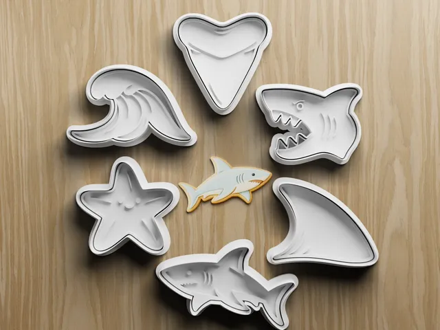 6 Shark Cookie Cutter STL Set, Ocean Shapes, Wave, Starfish, Fin