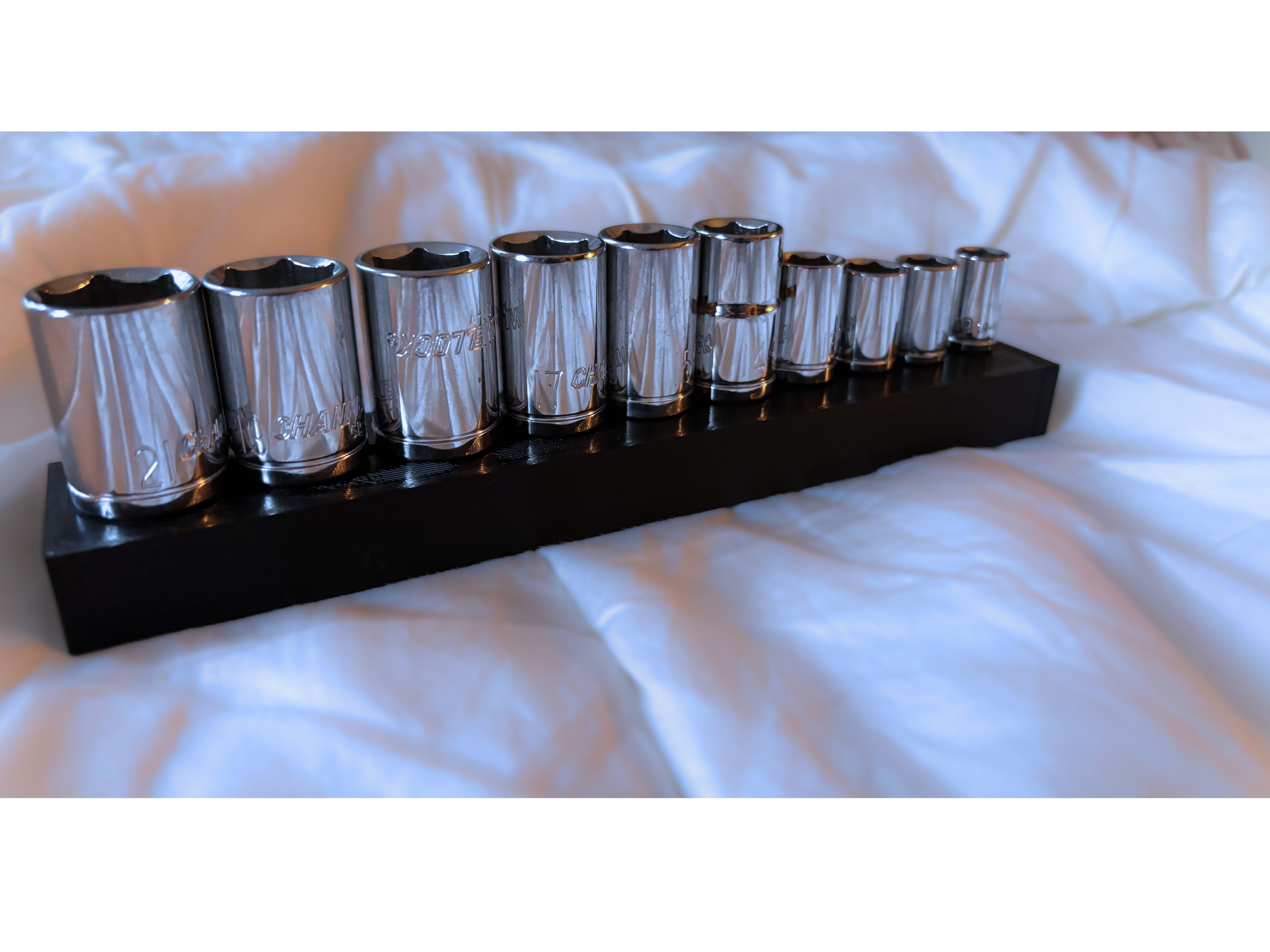 Gridfinity Socket Organizers with 3/4, 1/2, 3/8 and 1/4 Inch Sockets