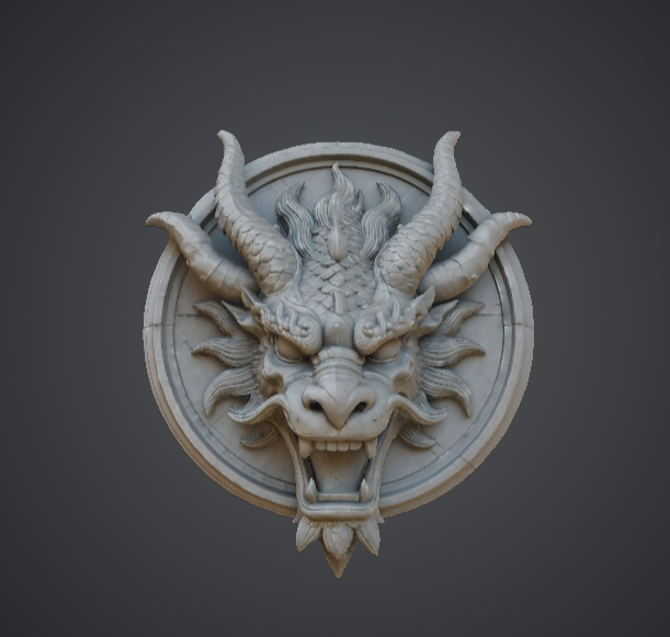 Dragon Wall Emblem – Horned Dragon Head Relief Fantasy