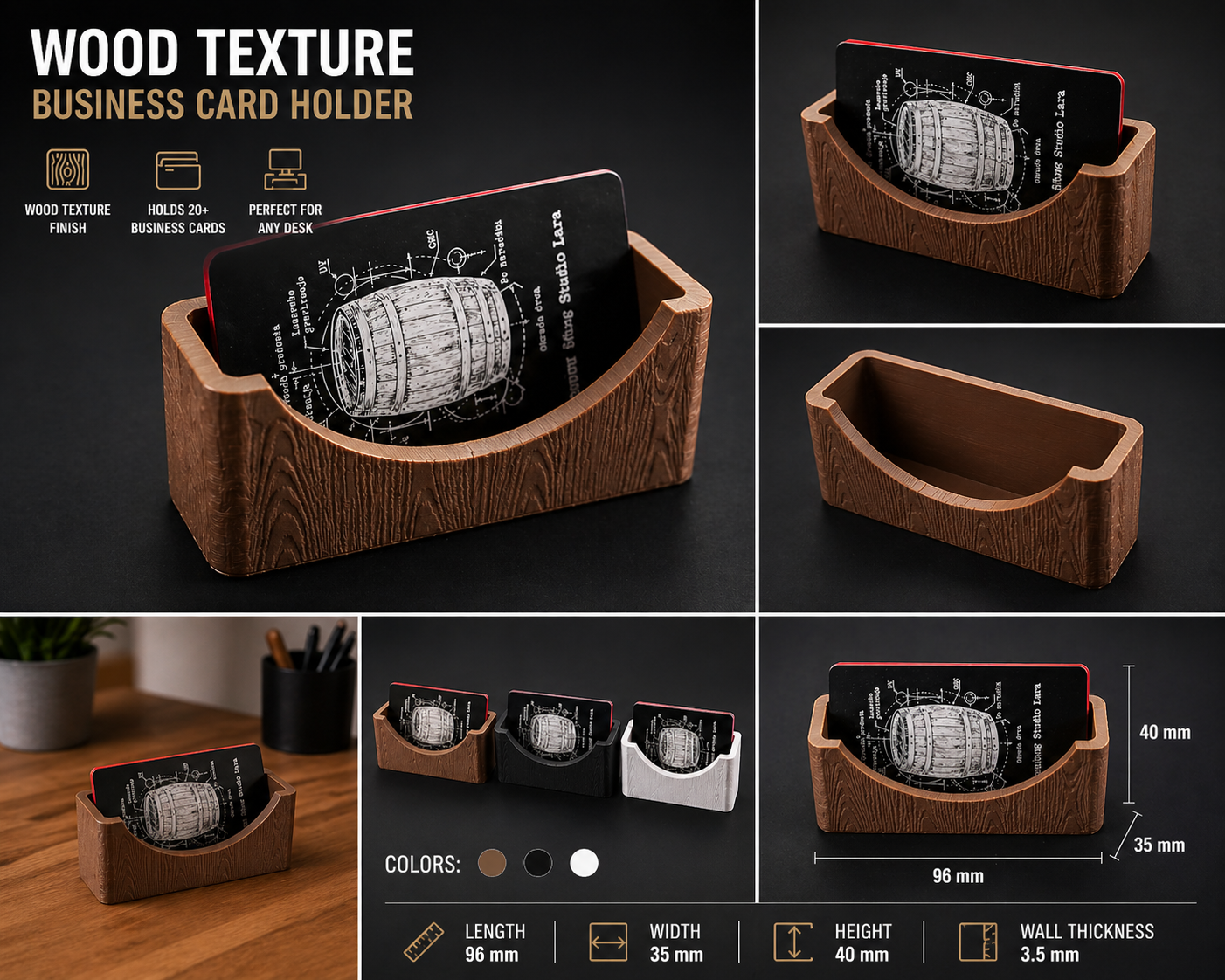 Realistic Wood Texture Business Card Holder