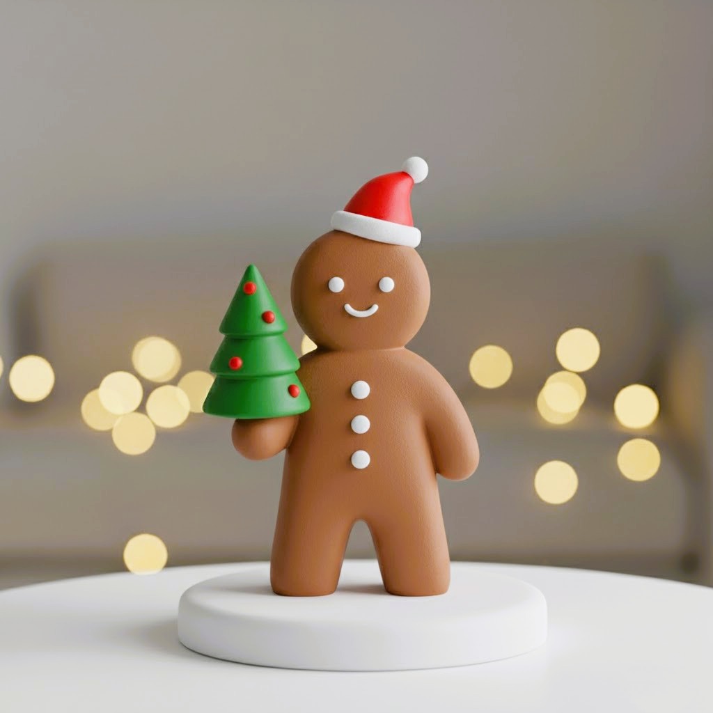 Gingerbread Man with Mini Tree Figurine