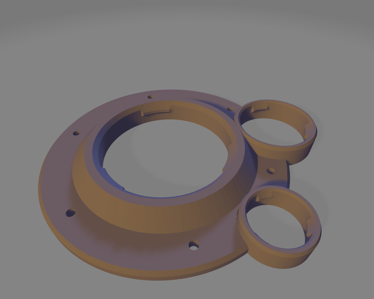 Baseplate with small and large ports for 5 gallon bucket lid. 3D model thumbnail