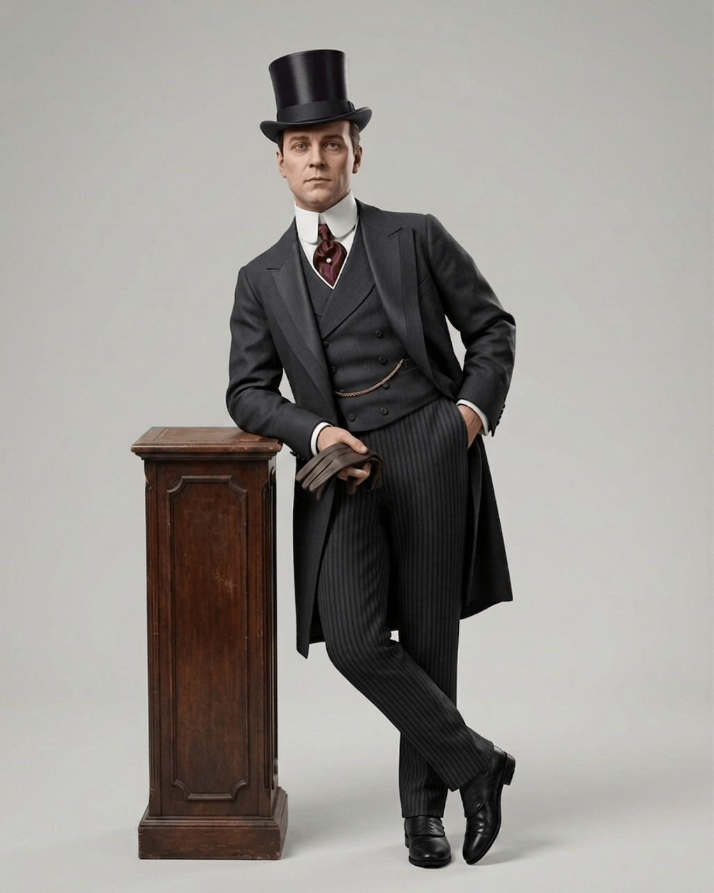 Victorian Art - Gentleman Leaning on Pedestal