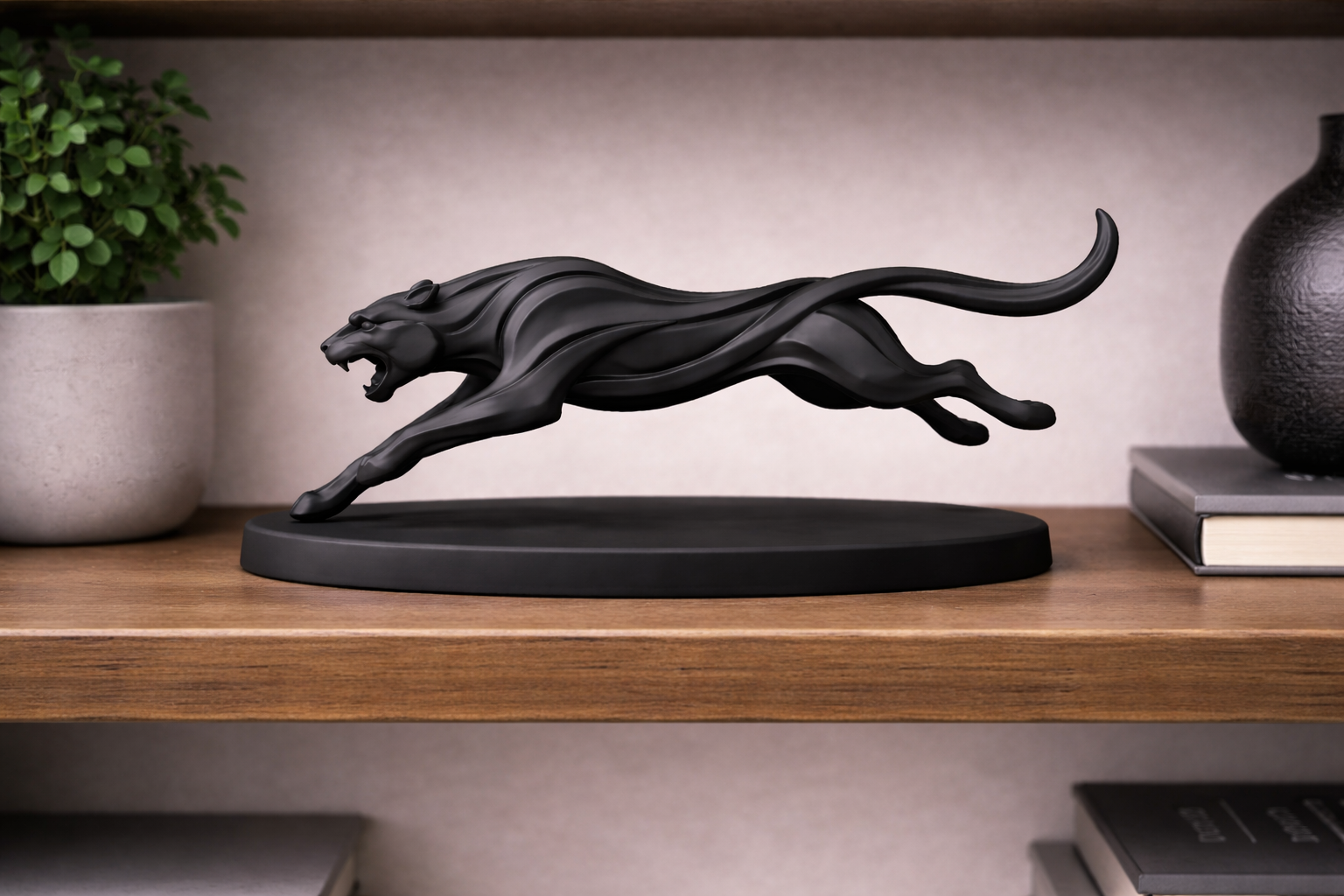 Black Panther – Dynamic 3D Printed Figurine in Matte Black Filament