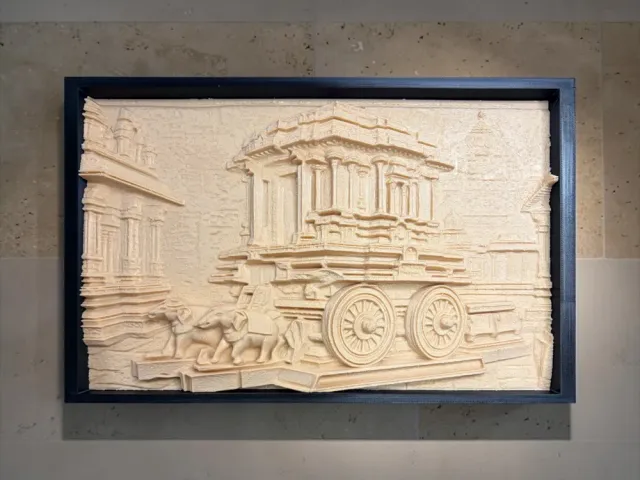 Hampi's Stone Chariot - Relief Sculpture Wall Art