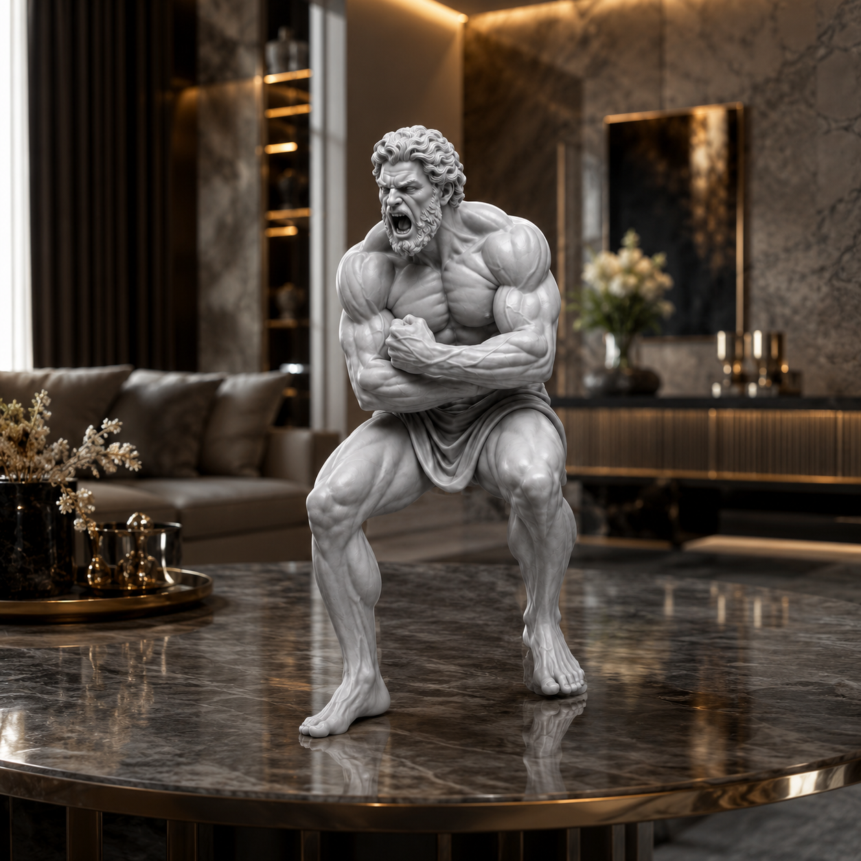 Raging Titan Warrior Statue STL | Ancient Greek Mythology Sculpture | Muscular Hero 3D Print Model