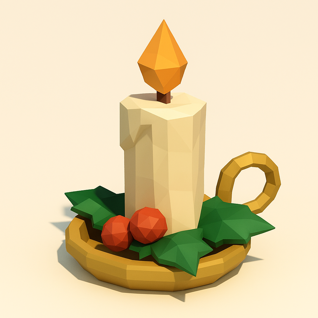 Low Poly Christmas Candle Holder 3D Model