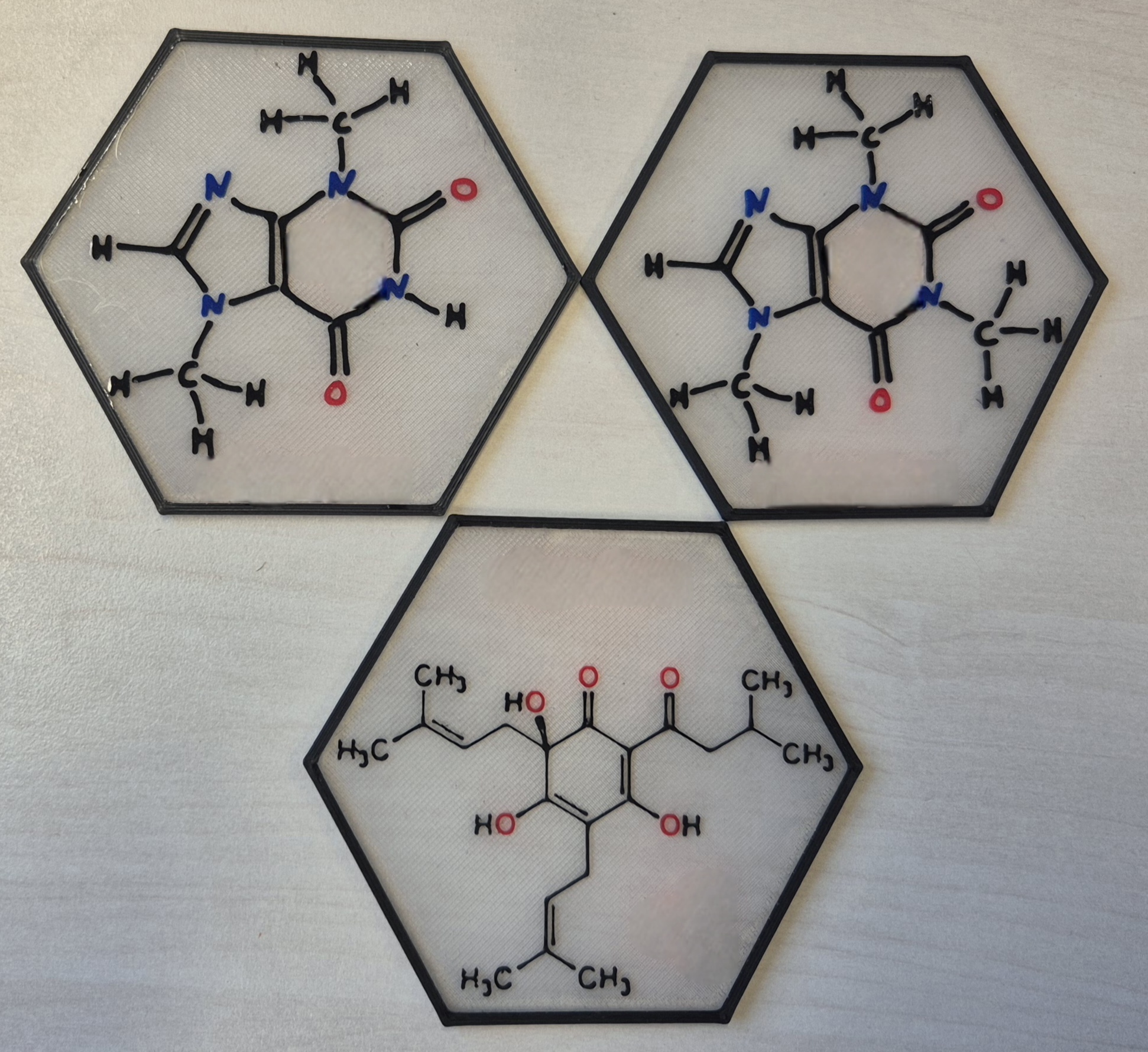 Coaster with chemical structure (Coffee, Cocoa, Beer)