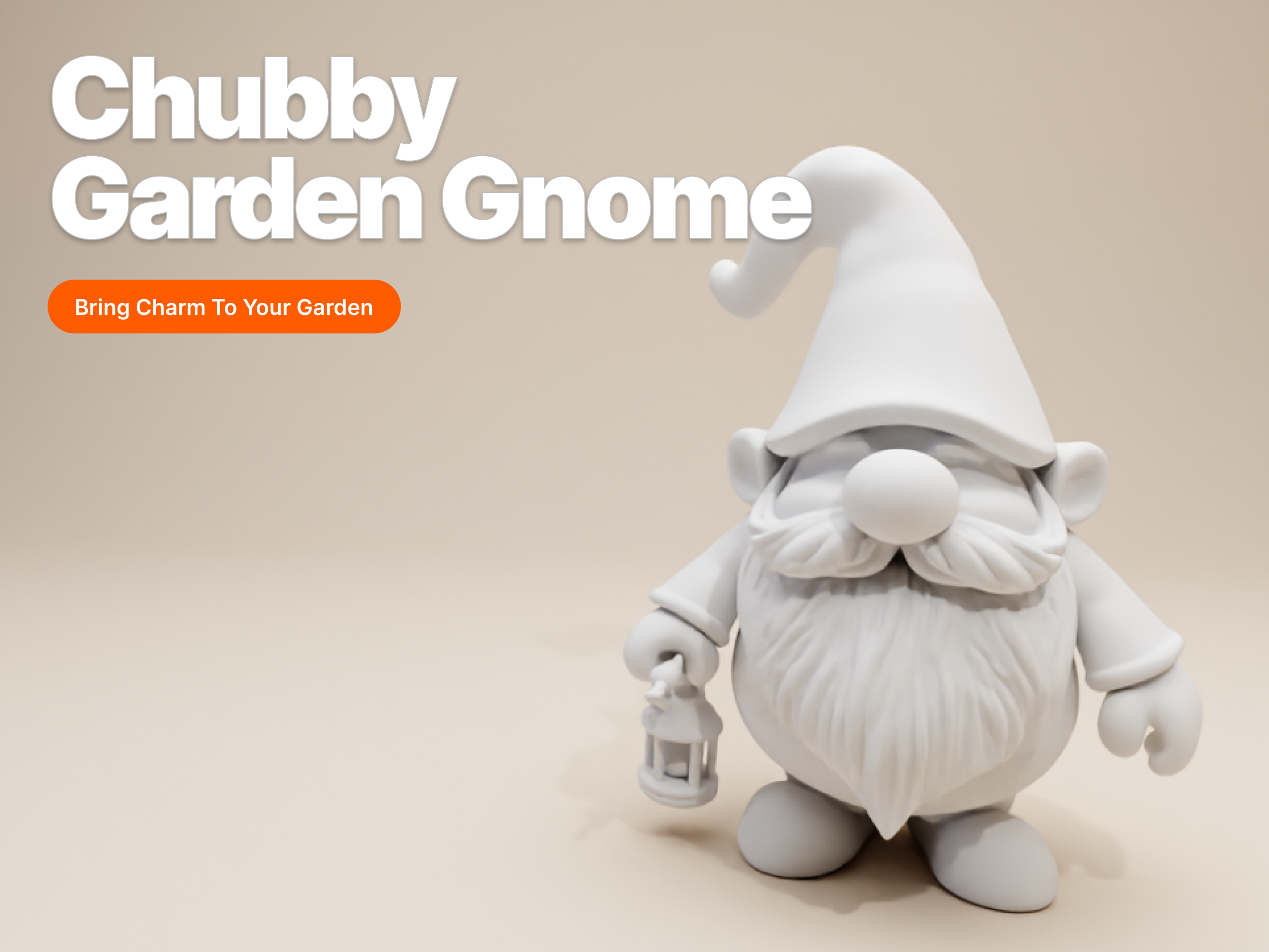 Chubby Garden Gnome Figurine with Lantern – Whimsical & Minimalist Style