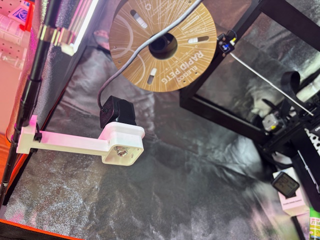 Creality Nebula camera mount with ziptie attachment for top rod.