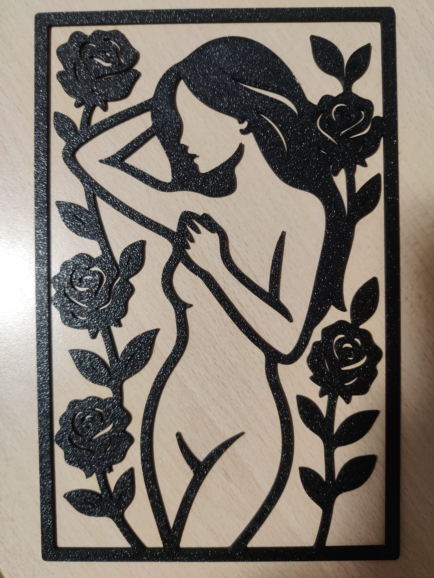 Girl silhouette with rose flowers