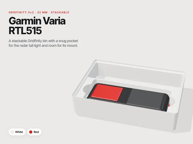 Garmin Varia RTL515 Gridfinity bin – stackable, two colours, mount compartment