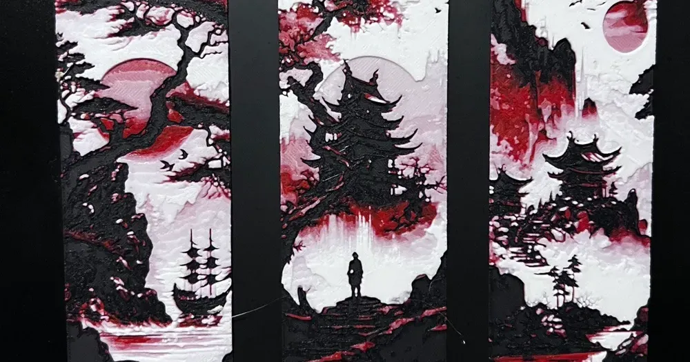 Conjunto de 3 Marcadores de paisaje japonés hueforge by