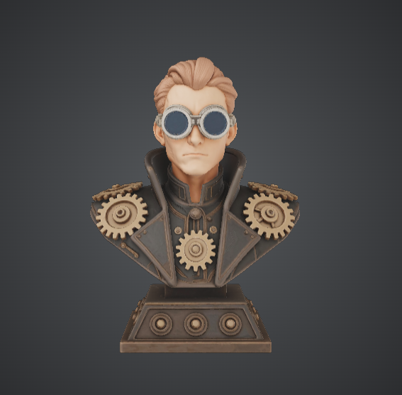 Steampunk Inventor Bust – Mechanical Gear Portrait with Goggles