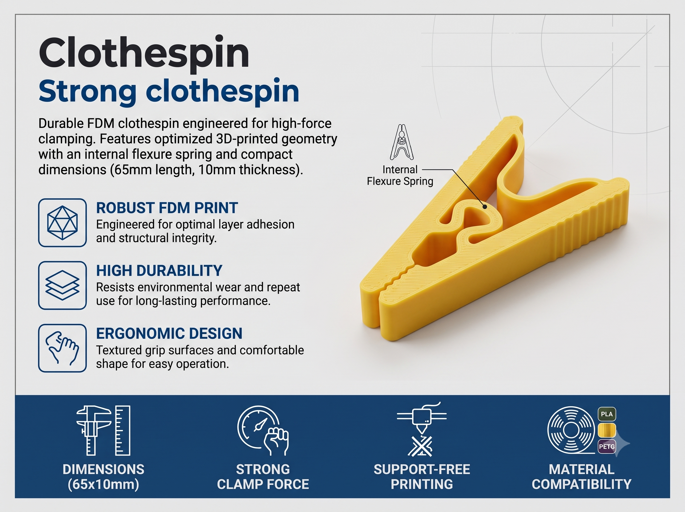 Heavy-Duty 3D Printable Clothespin