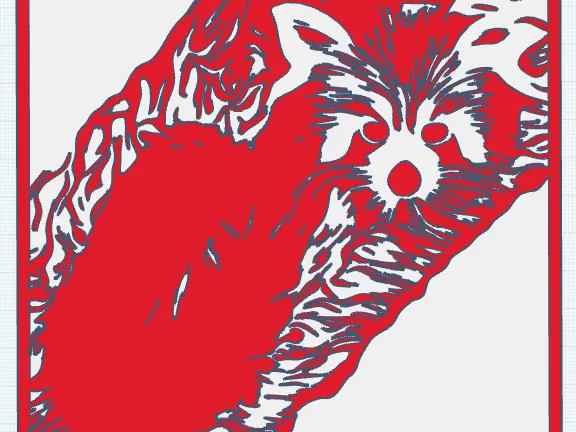 red panda woodcut-style print