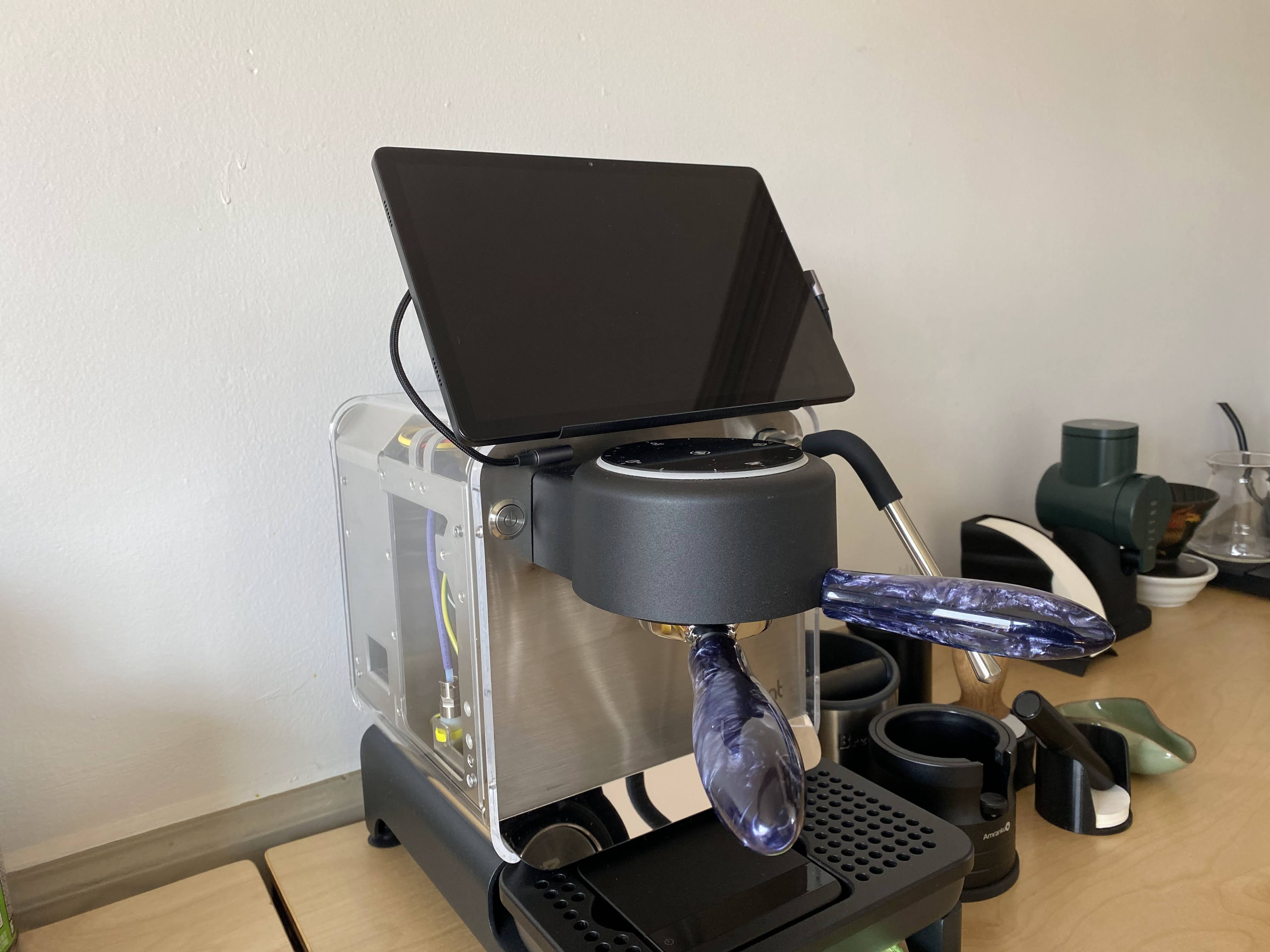 Tablet Stand for Decent DE1 with Clear Acrylic Cover Mk I
