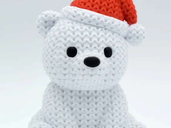 Knitted Polar Bear with Santa Hat - Christmas