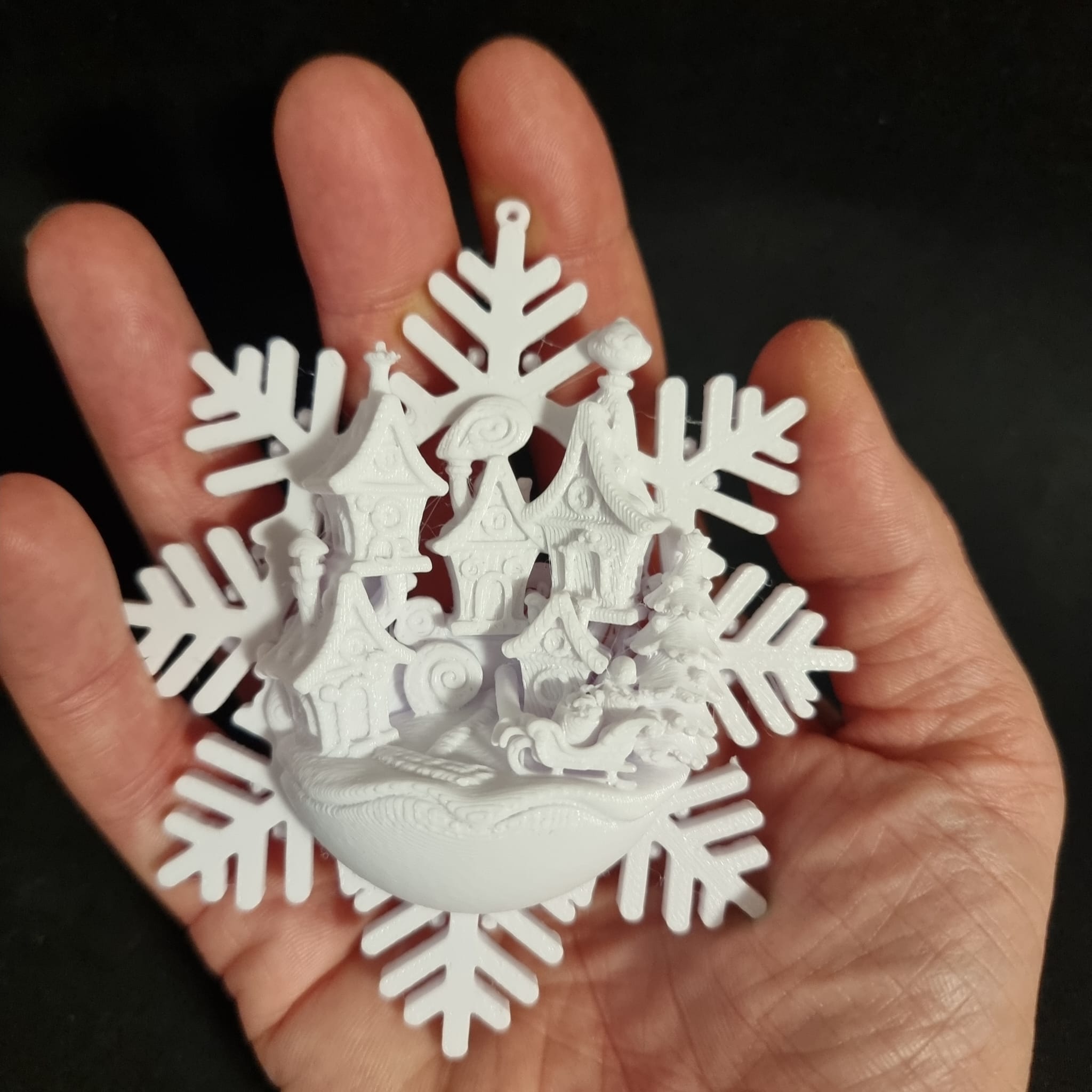 snowflake miniature Grinch Christmas village scene