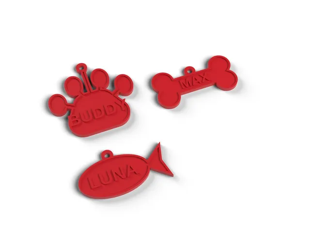 Pet Name Ornaments - Paw, Dog Bone and Fish Christmas Decorations with Names, No Supports (OpenSCAD)