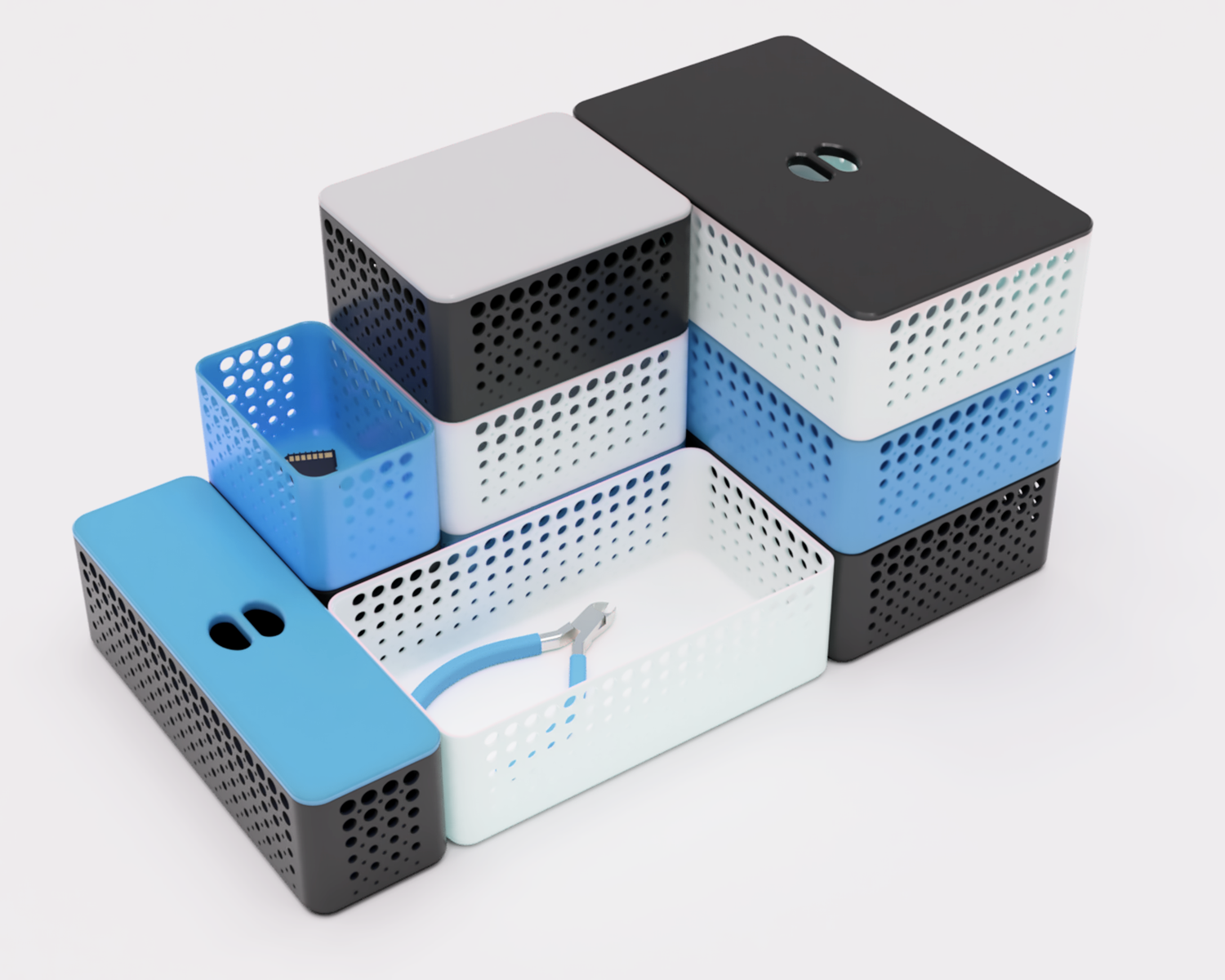 Miniatura 4 do modelo 3D Stackable Baskets Organizer System with Lids (Circle Edition)