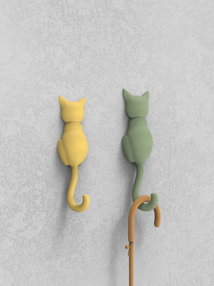 Cat Wall Hook (Wall mount included) by Polygon Ways, Download free STL  model