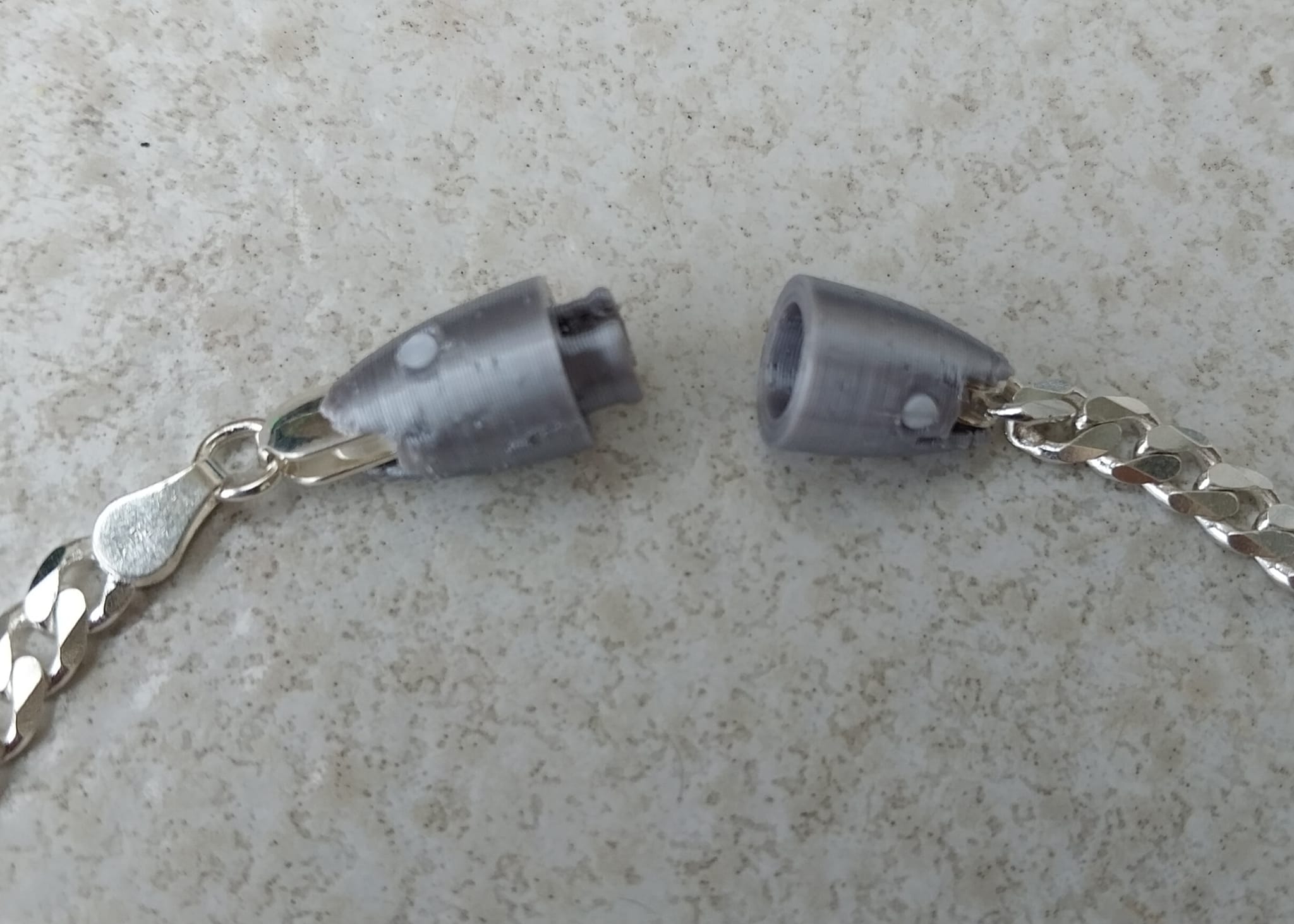 Barrel connector for metal necklace chain