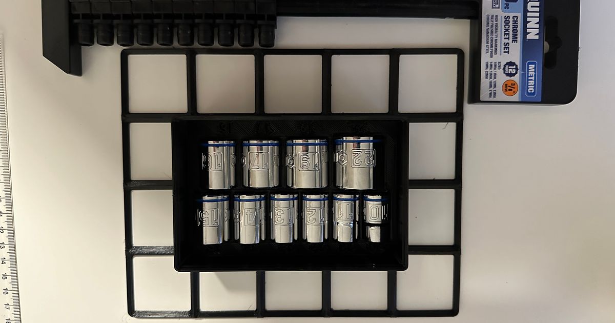 Gridfinity Quinn (Harbor Freight) 3/8"drive 12point socket holder by