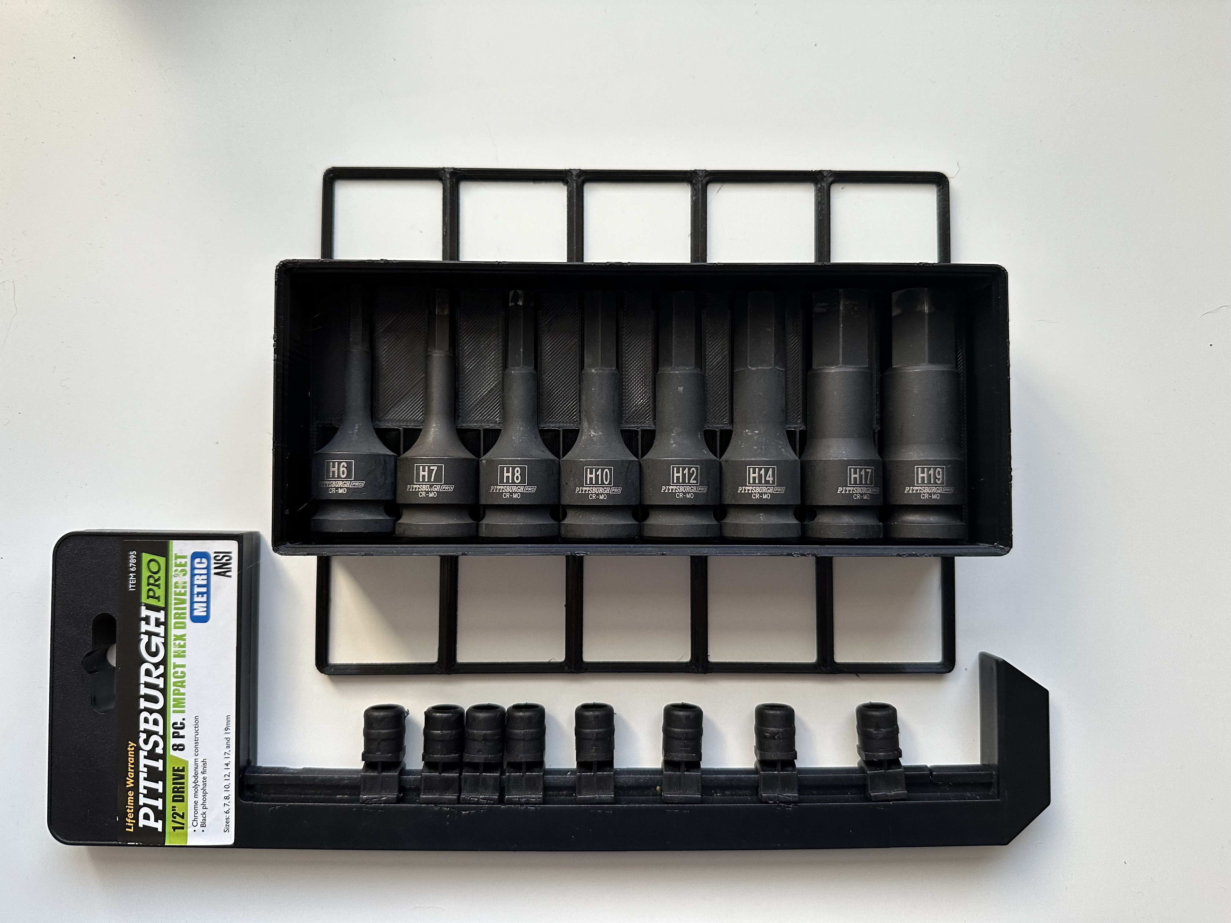 Gridfinity Pittsburgh Pro (Harbor Freight) 1/2"-drive 8-piece impact hex driver set holder