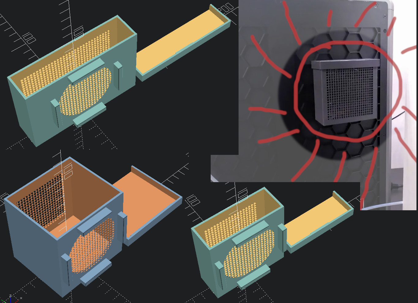 Parametric Creality K1 Exhaust Fan Air Filter for Charcoal Pellets & Filter Cartridges of any size & type (OpenSCAD model)