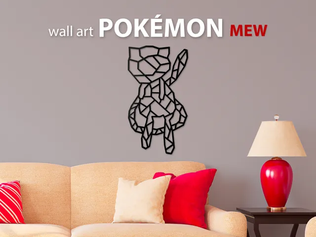 Pokemon geometric Mew wallart decoration
