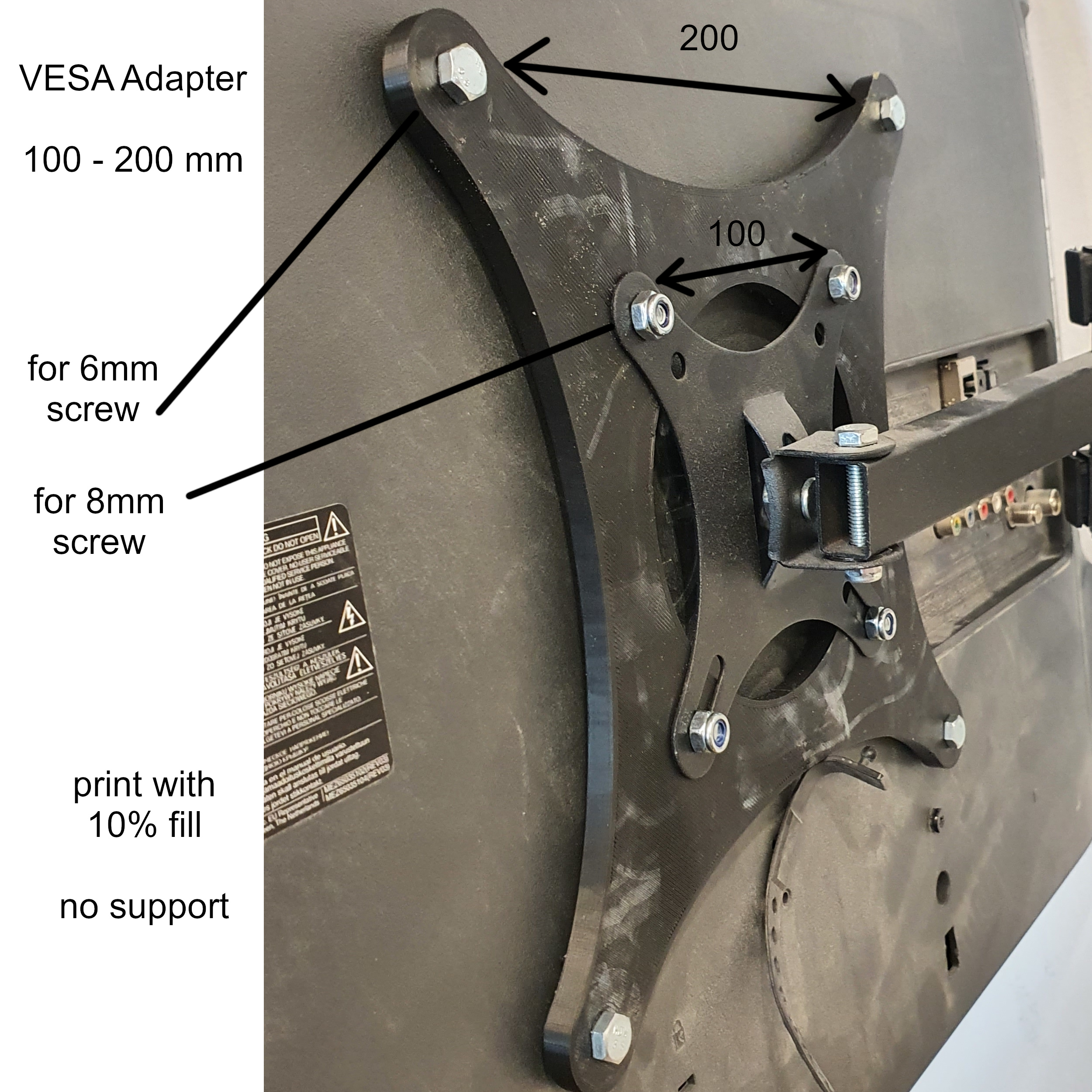 VESA ADAPTER Monitor Bildschirm Fernseher 100 auf 200 mm Lochbild