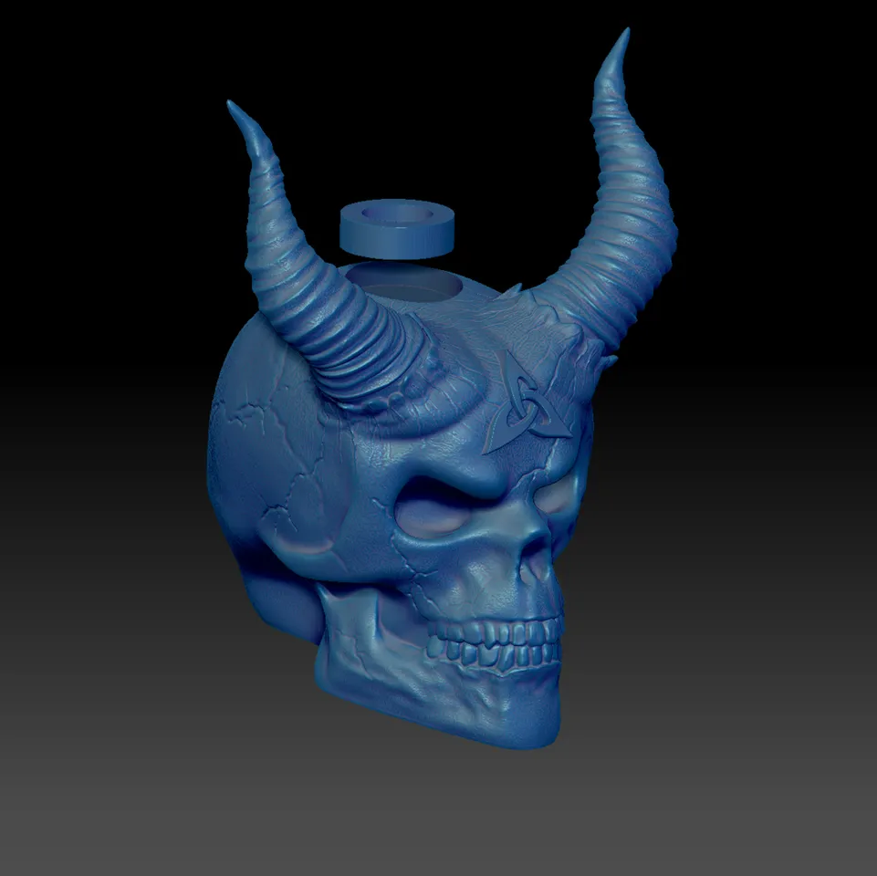 Skull III Skull - Celtic with horns and with tea light holder by