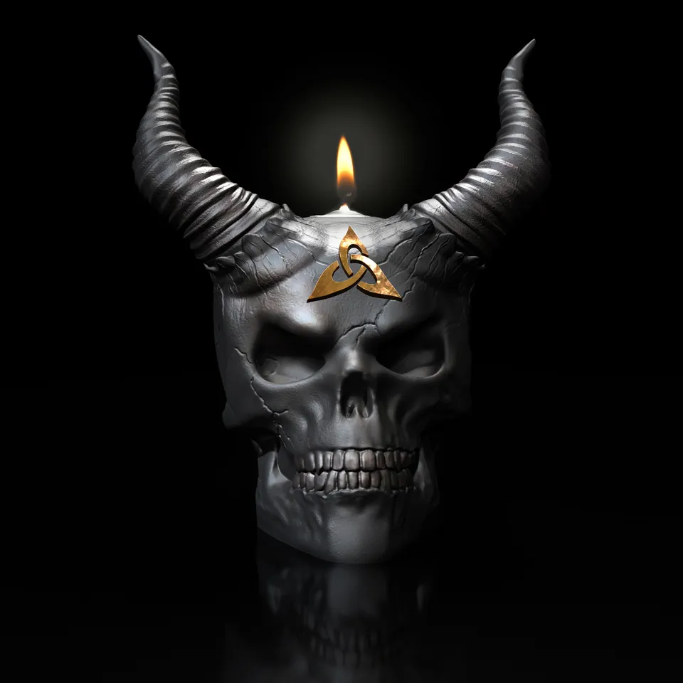 Skull III Skull - Celtic with horns and with tea light holder by