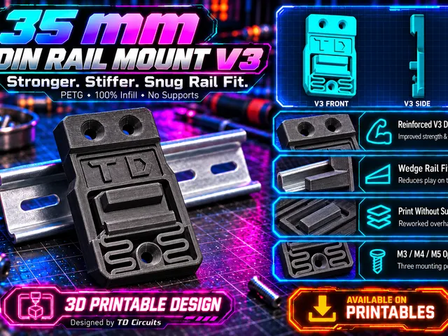35 mm DIN Rail Mount V3 – Reinforced Wedge Fit, No Supports