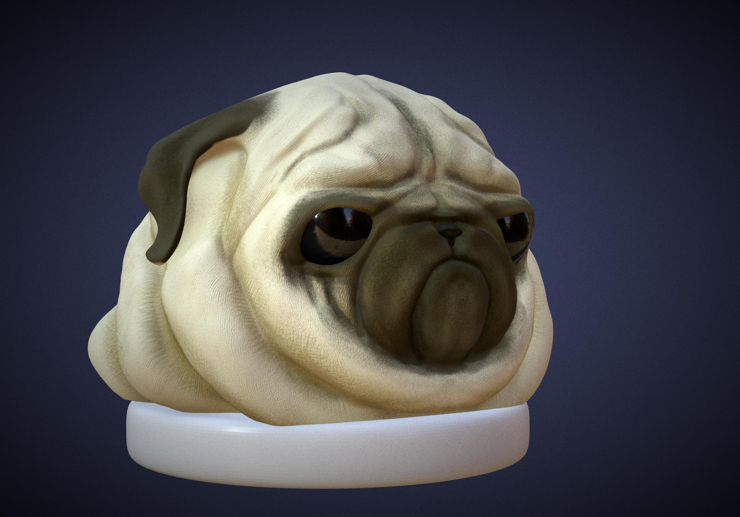 Pug bust 3d sculpt - high res and low poly