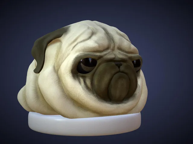 Pug bust 3d sculpt - high res and low poly