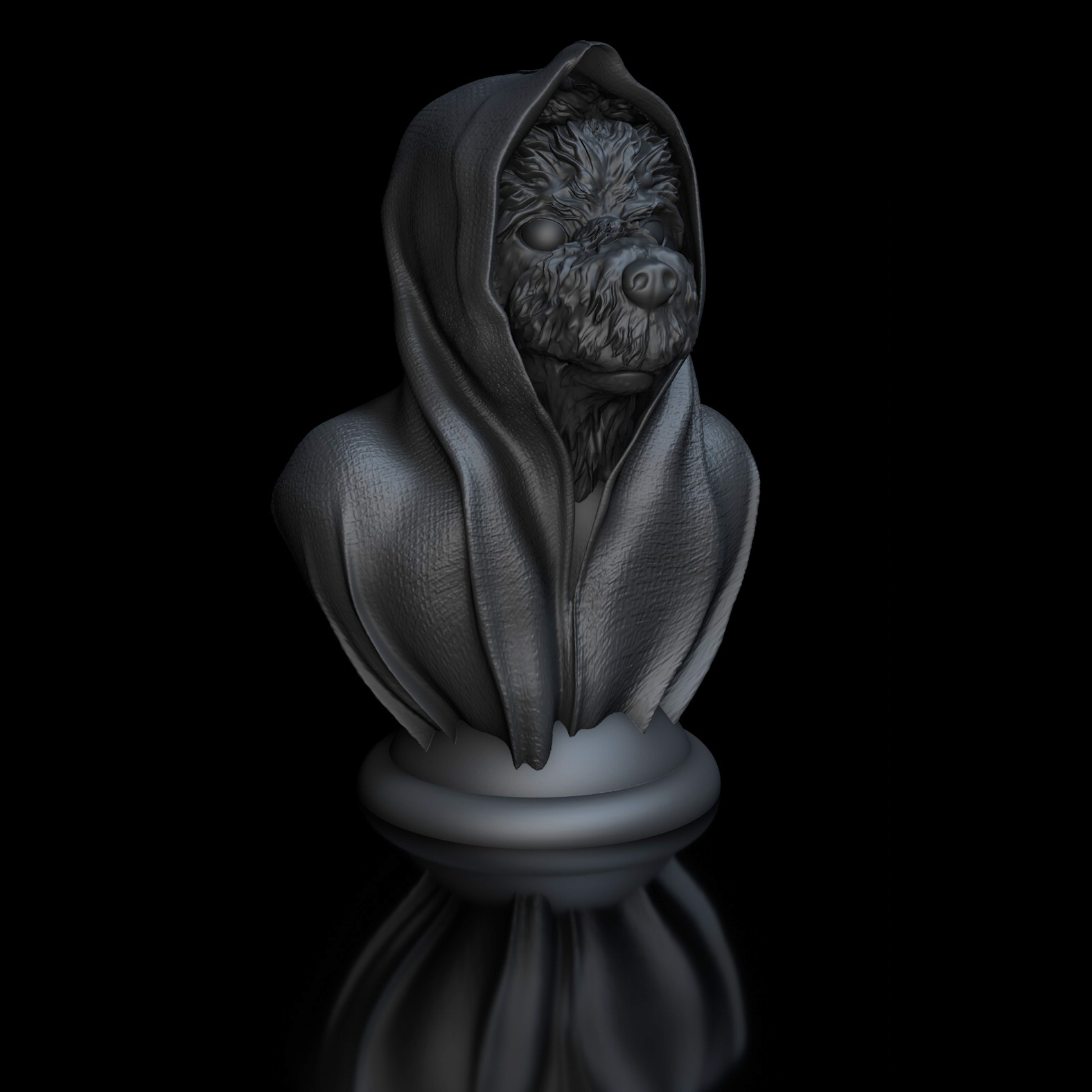 Poodle with Cape, Bust, Pedestal