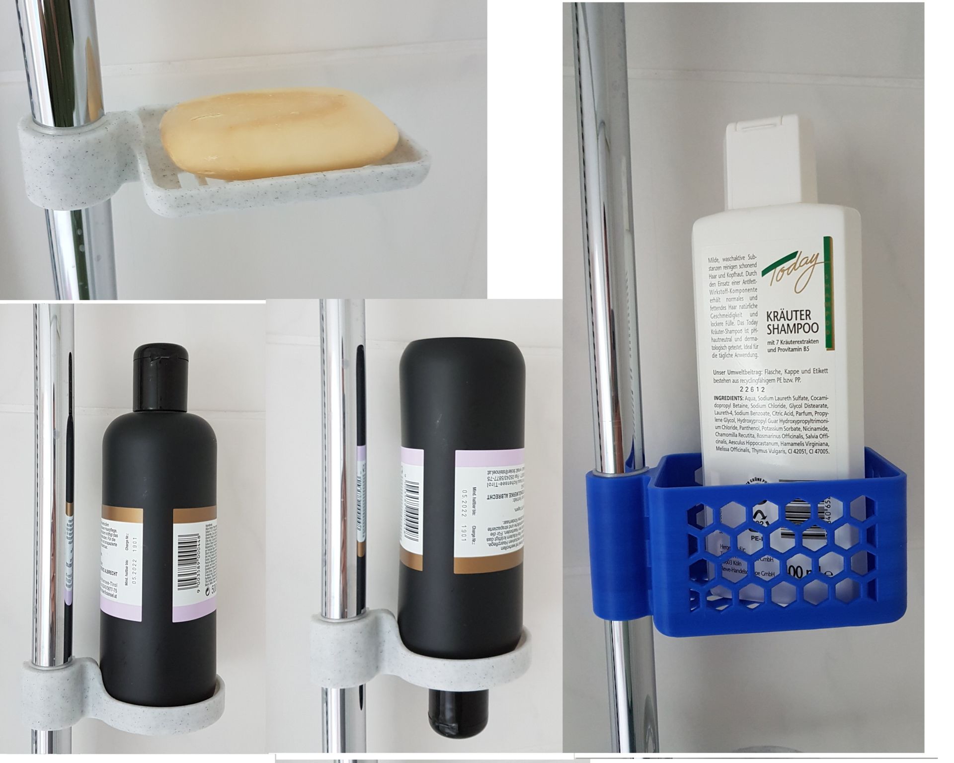 Soap dish, Bottle tray and Basket for Shower Rod