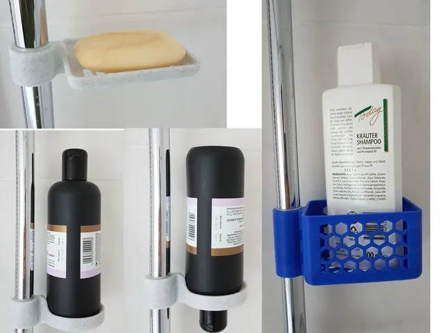 Soap dish, Bottle tray and Basket for Shower Rod
