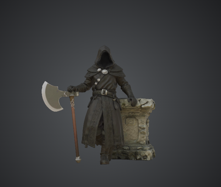 Hooded Executioner Reaper – Dark Fantasy Axe Wielder with Stone Altar