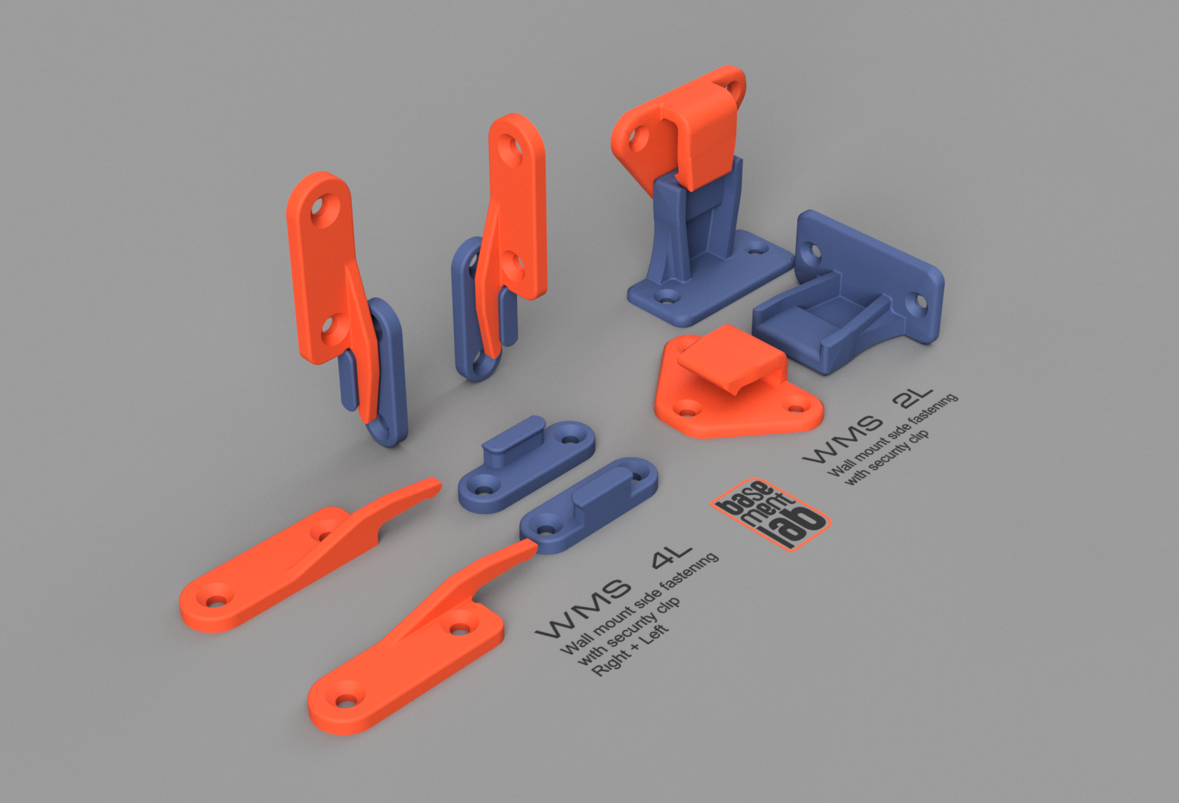 Wall mount - Side fastening system with security clip - Sistema di aggancio laterale