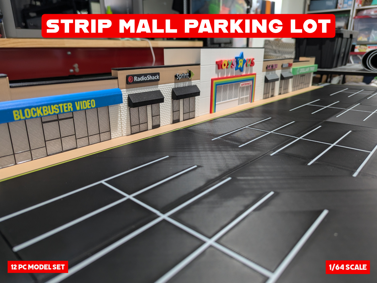Strip Mall Parking Lot - 1:64 Scale Diorama